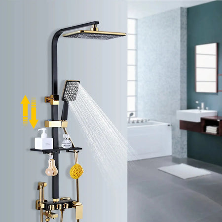 Rain Shower Set 75-120CM Black Gold Handheld &ndash; Easy Setup