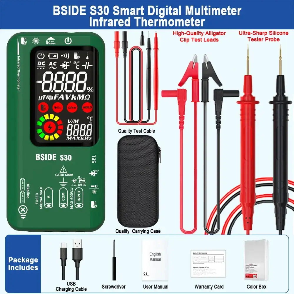 BSIDE Smart Digital Multimeter Infrared Temperature True RMS S30 Test Cable kit