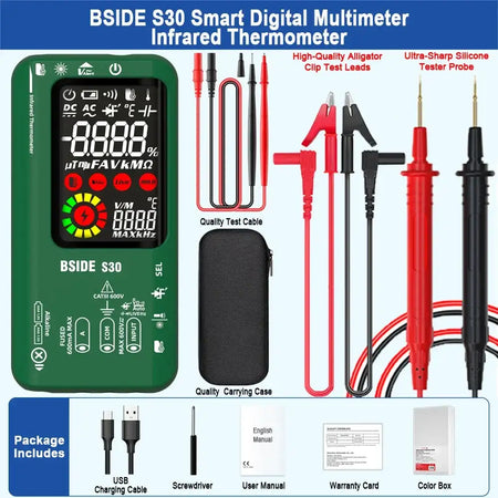 BSIDE Smart Digital Multimeter Infrared Temperature True RMS S30 Test Cable kit
