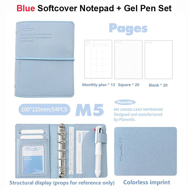 Planwith M5 Binder Notebook Set with Versatile Gel Pens and Flipchart Notepad BU Notebook Pen Set
