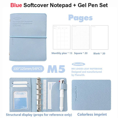 Planwith M5 Binder Notebook Set with Versatile Gel Pens and Flipchart Notepad BU Notebook Pen Set