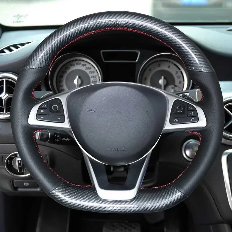 Stuurwielhoes Zwart Carbon Fiber Leer voor Mercedes-Benz C200 C250 C300 B250 B260 A200 A250 CLA220