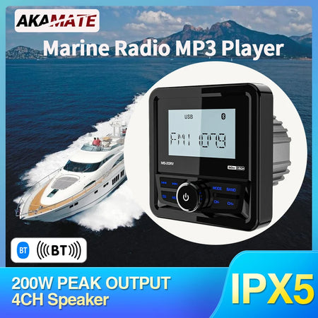 Boat Radio Square Marine Stereo - Waterproof Bluetooth