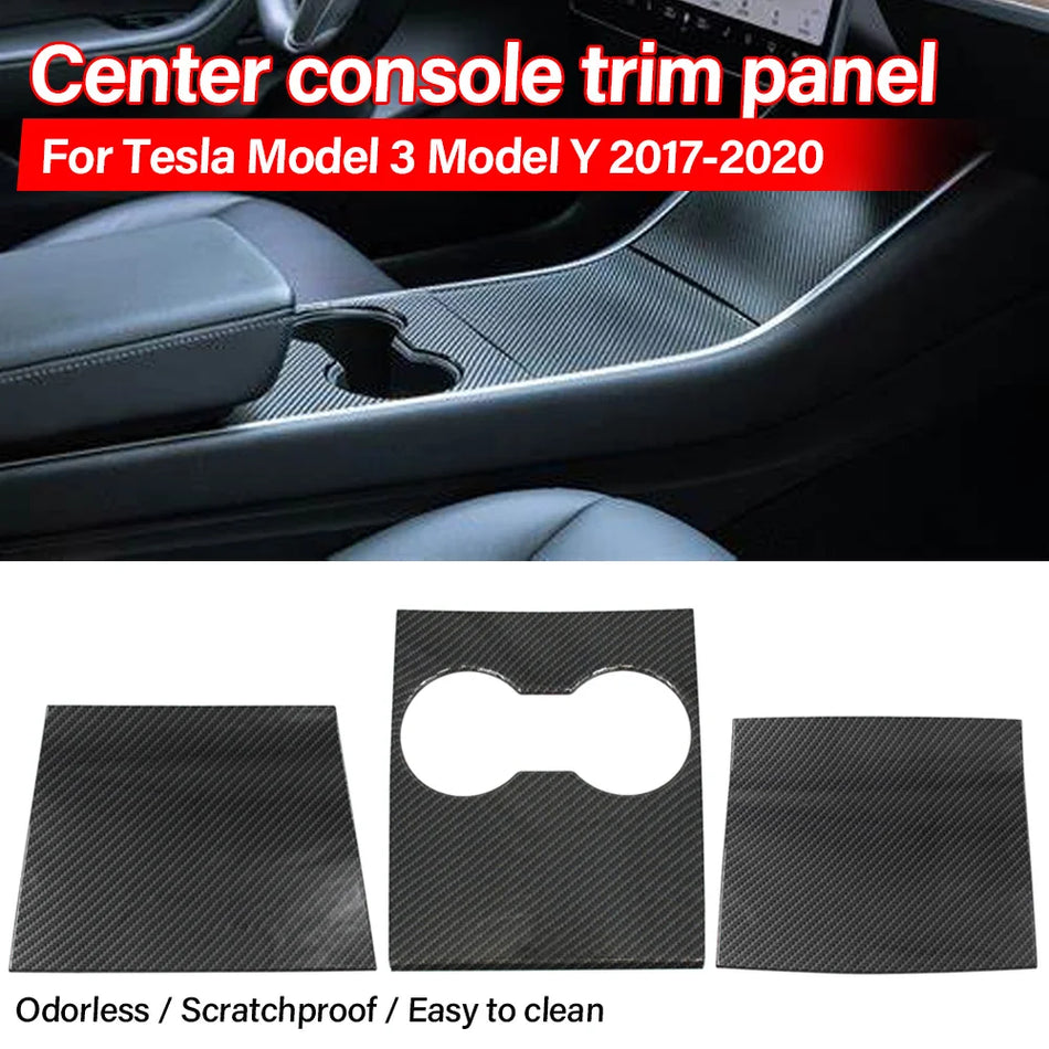 Center Console Panel Sticker ABS Carbon Fiber for Tesla Model 3 and Model Y