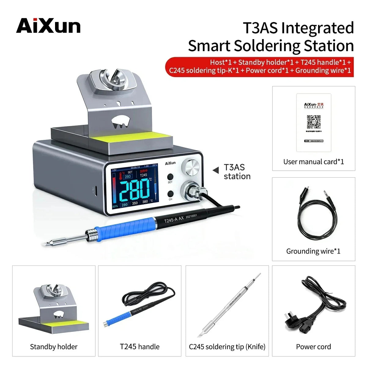 AIXUN T3A T3B Intelligent Soldering Station &ndash; Smart Rework T3AS T245 Set 110V