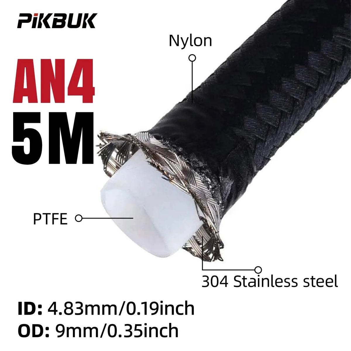 1M/2M/3M/5M AN4 AN6 AN8 AN10 Universal E85 Fuel Hose Oil Gas Cooler Line Pipe Tube Inside PTFE Nylon Stainless Steel Braided by InterCyprus Trading Ltd