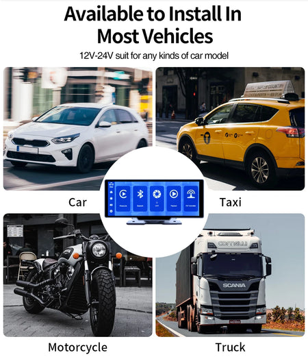 10Inch DVR Car Dashcam &ndash; Wireless CarPlay Dual Cameras