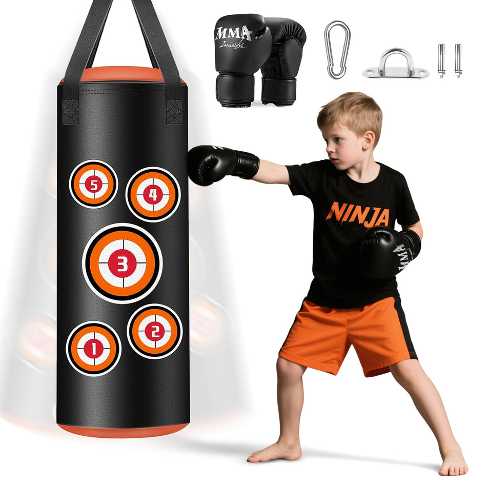Set de saco de boxeo colgante para niños de 60 cm incluye guantes de entrenamiento