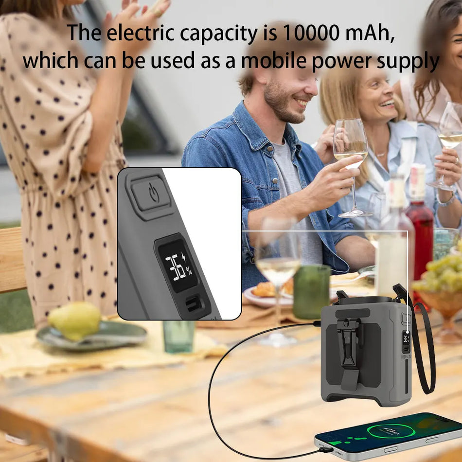 10000mAh Waist Fan, Portable Neck Hanging Handheld with USB Charging LED Light