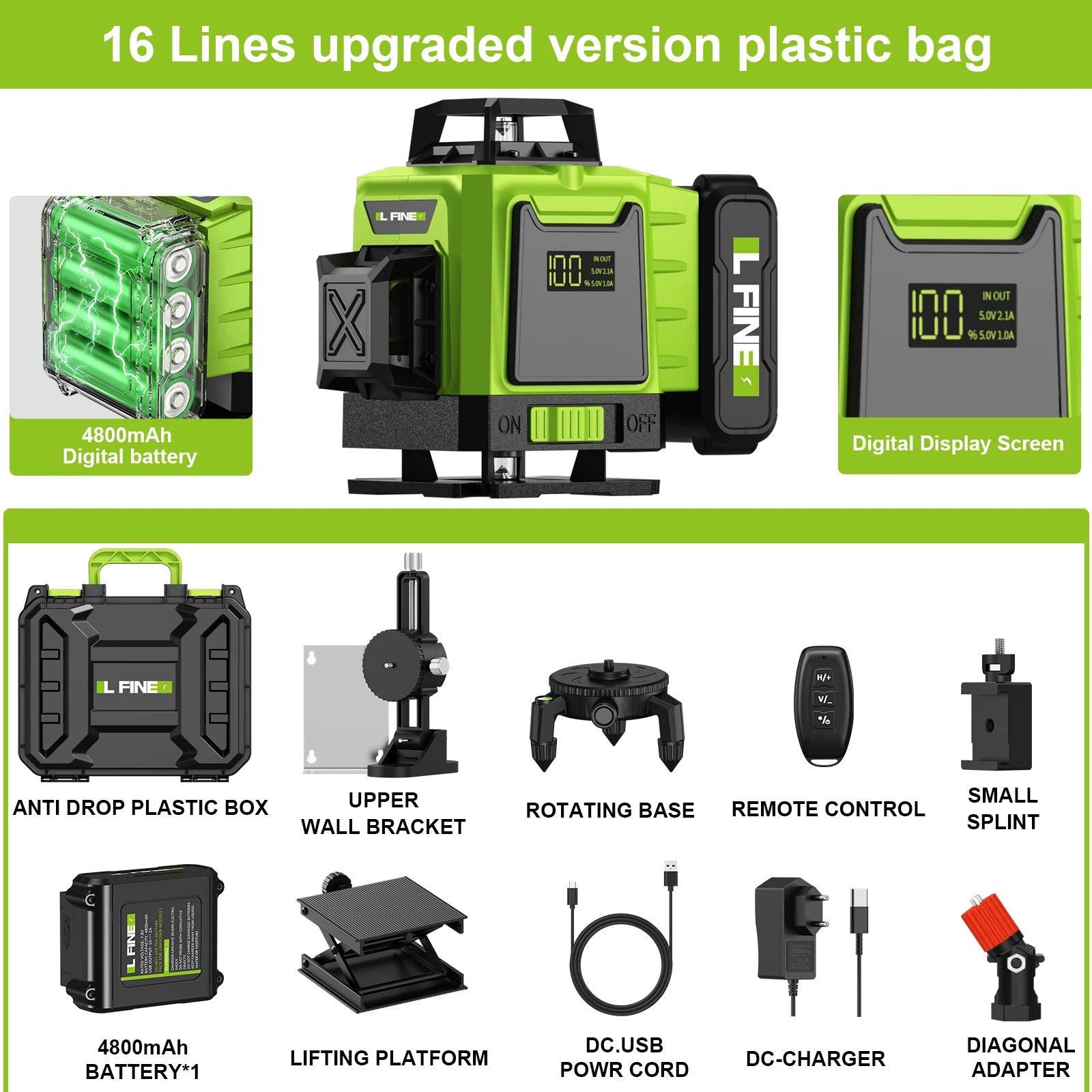 Lfine 4D 16 Lines 360 Degree Self Leveling Laser &ndash; Tripod 16 Lines Box Version