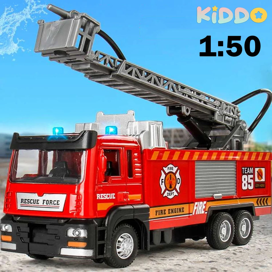 CONUSEA 1:50 Brandweerwagen Diecast metalen speelgoed met lichten en waterspray