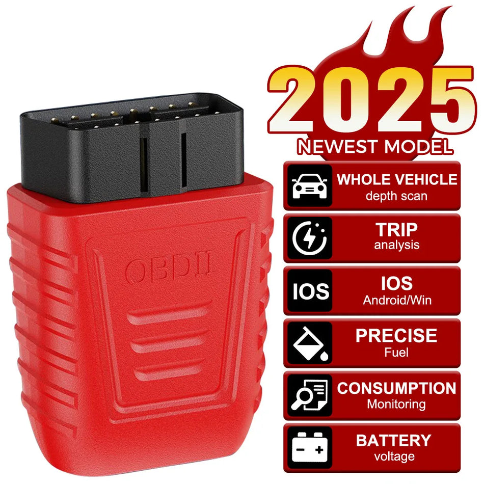 Lector de Códigos de Automóvil OBD2 Bluetooth 5.0 con Lectura y Borrado de Códigos de Fallo, Prueba de Batería