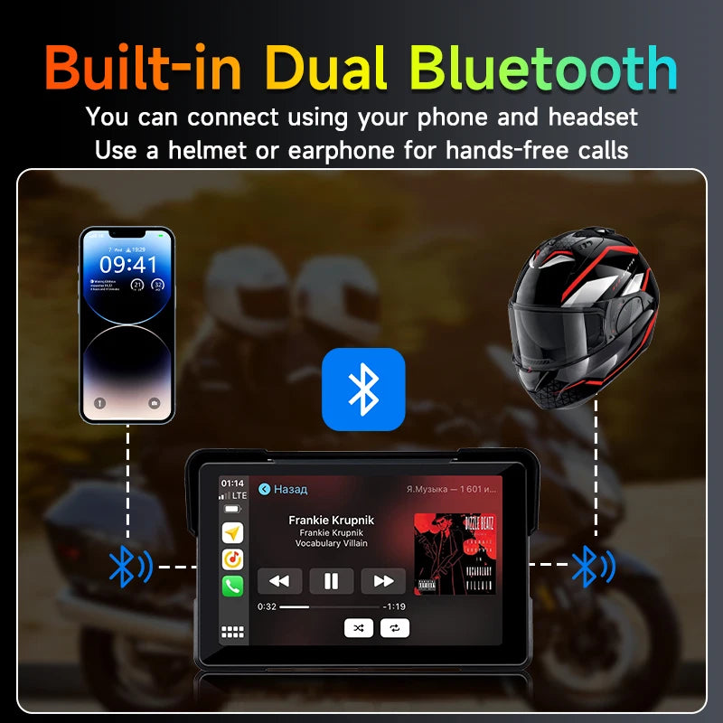 Srnubi 7 Inch 2K HD Motorcycle DVR &ndash; Wireless CarPlay and Android Auto Support