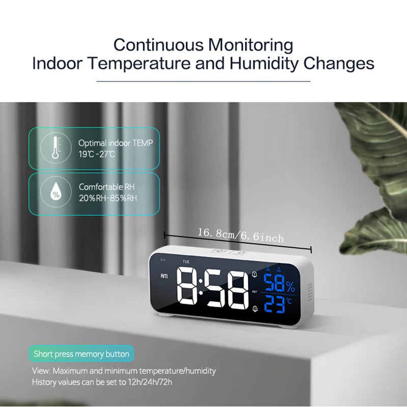 Niditon Dual Alarm Digital Clock with Temperature and Humidity Display