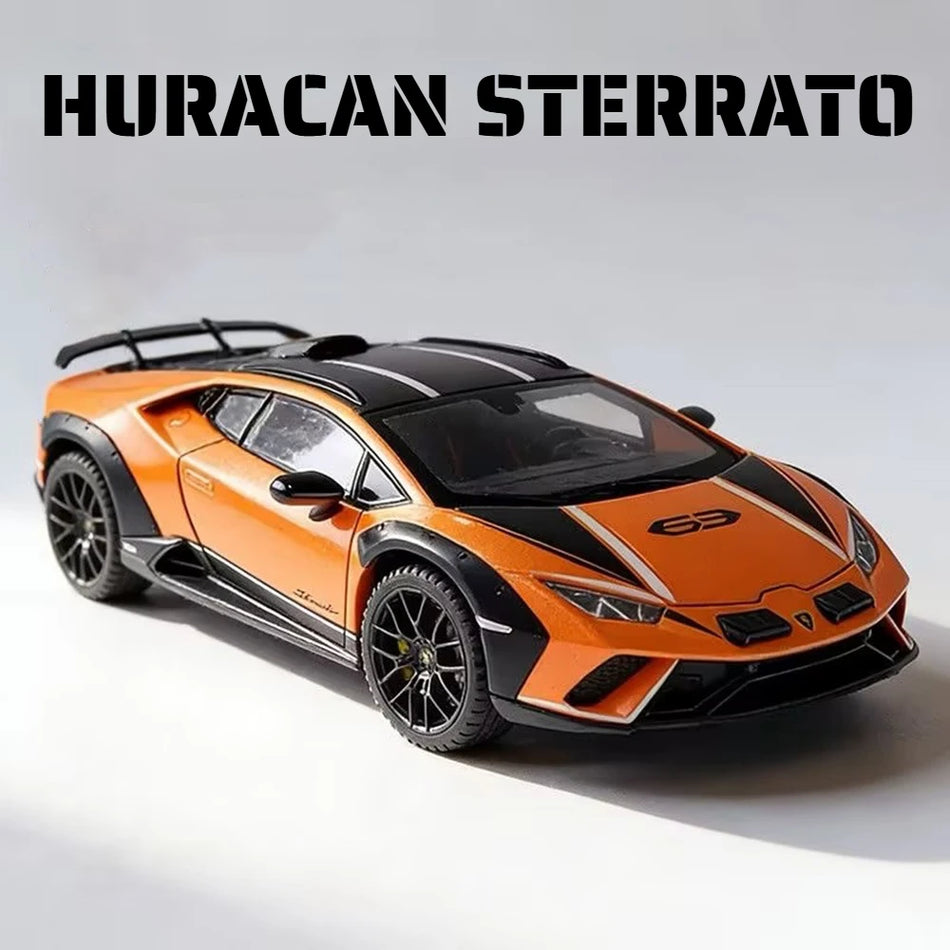Model de mașină din metal turnat 1:24 cu direcție pe roțile din față și uși deschise.