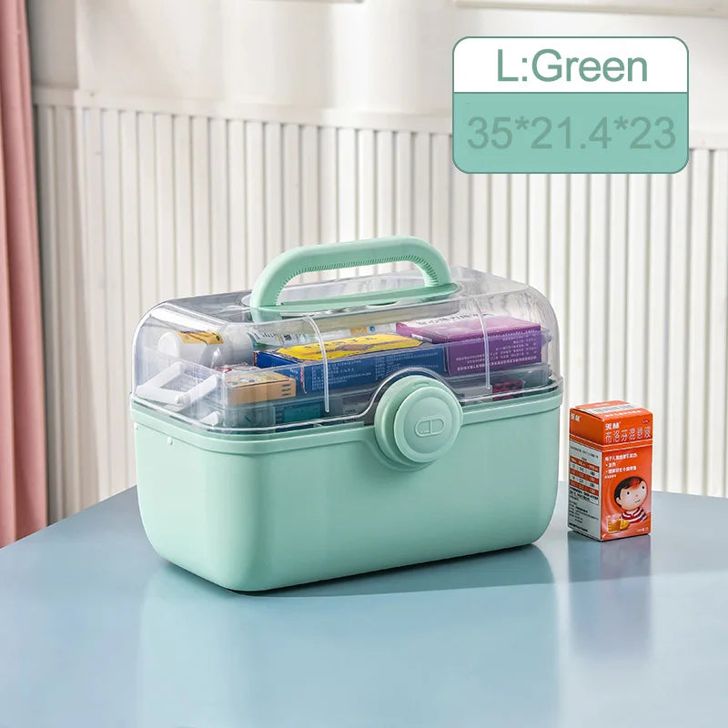 Hmeily BOX3 &ndash; Large Capacity Medicine Organizer for Family Green L