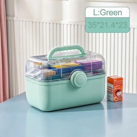 Hmeily BOX3 &ndash; Large Capacity Medicine Organizer for Family Green L