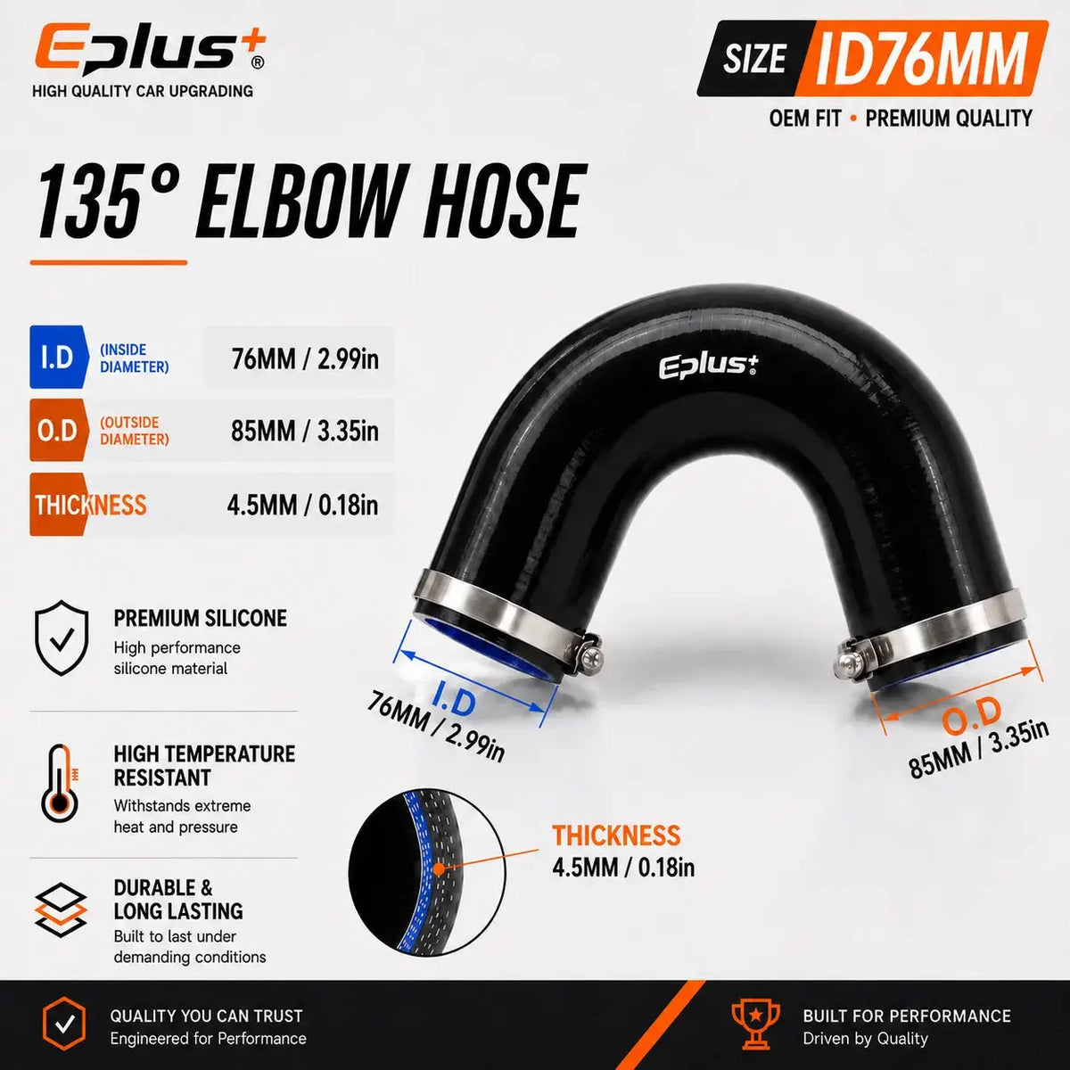 EPLUS Black 135° V-Shaped Silicone Hose 4-Ply Reinforced Universal Air Intake Turbo Intercooler Pipe Coupler by InterCyprus Trading Ltd