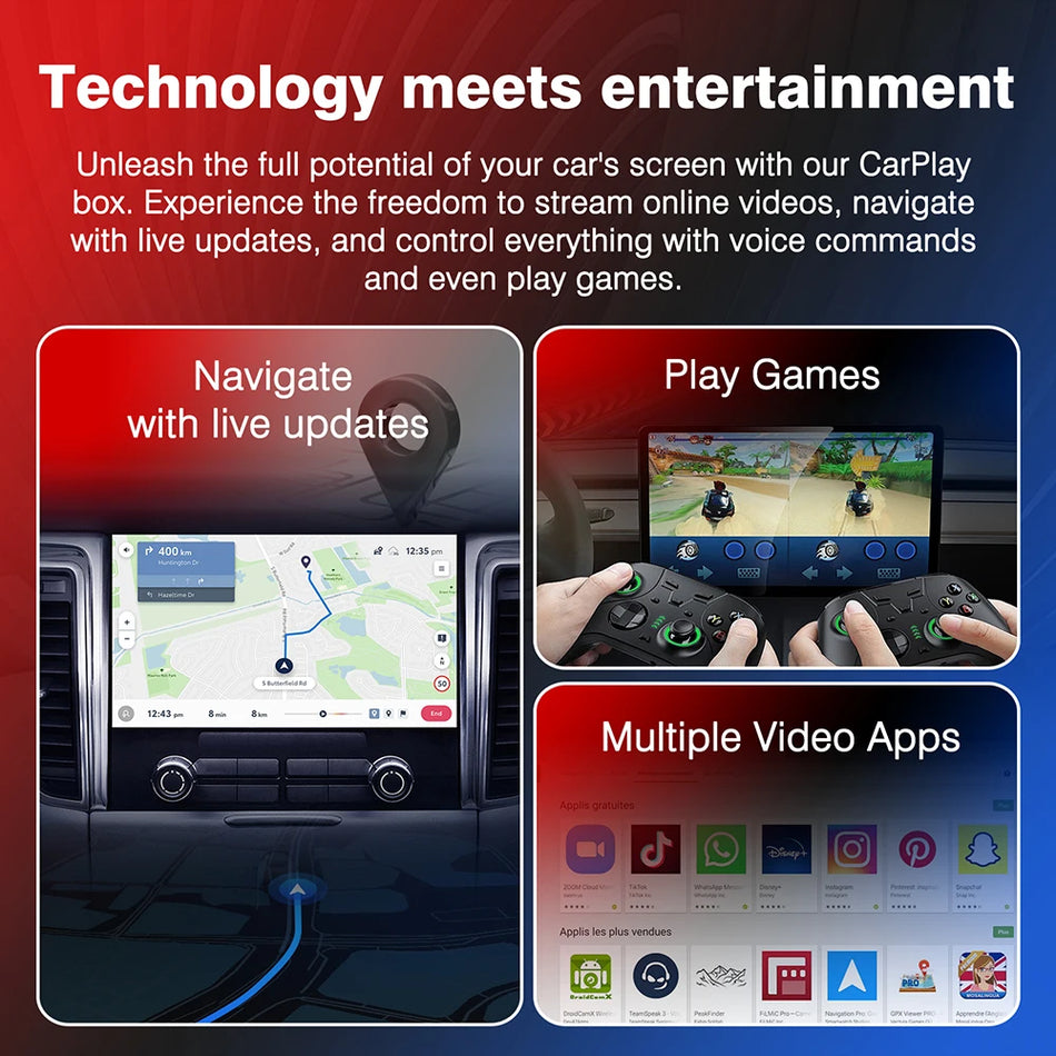 Android 13 CarPlay AI Kutusu LED USB Adaptörü Kablolu CarPlay Araçları için, 64G/128G