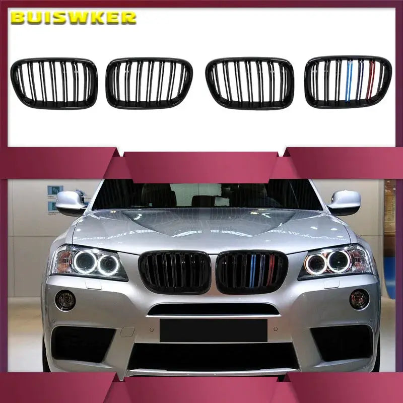 For BMW X3 F25 2010 2011 2012 2013 Glossy Black Front Hood Kidney Grille Grill ABS Dual Line Compatible Body kit by InterCyprus Trading Ltd