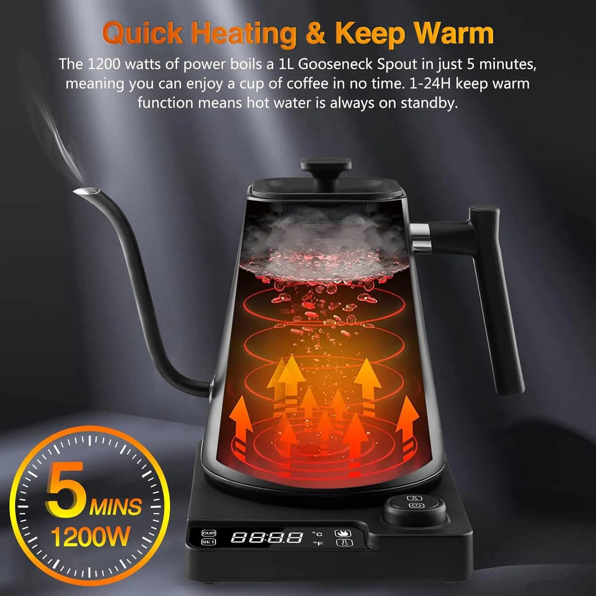 Gooseneck Electric Kettle - Precise 1 Degree Temp Control