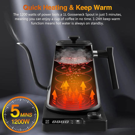 Gooseneck Electric Kettle - Precise 1 Degree Temp Control