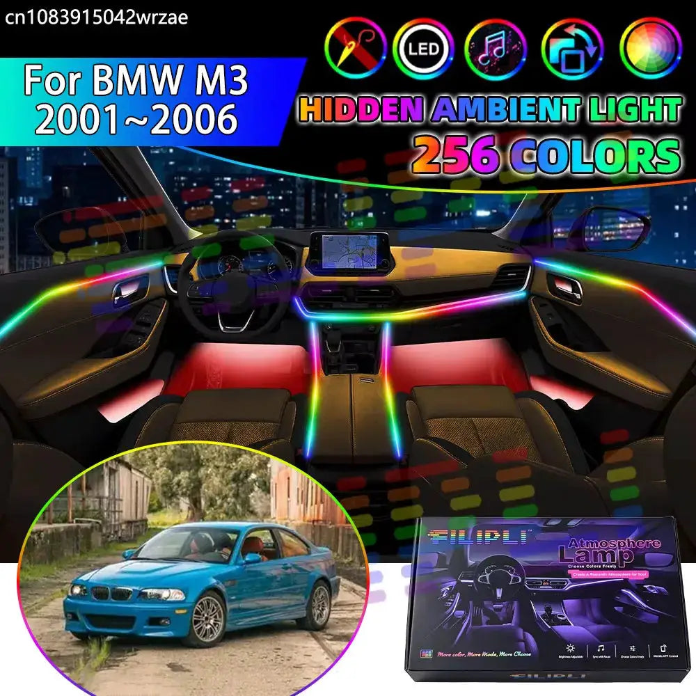 For BMW M3 2001~2006 E46 2002 2003 RGB Car Interior Ambient Lights Strips Breathing Lighting Kit App Control LED strips Auto by InterCyprus Trading Ltd