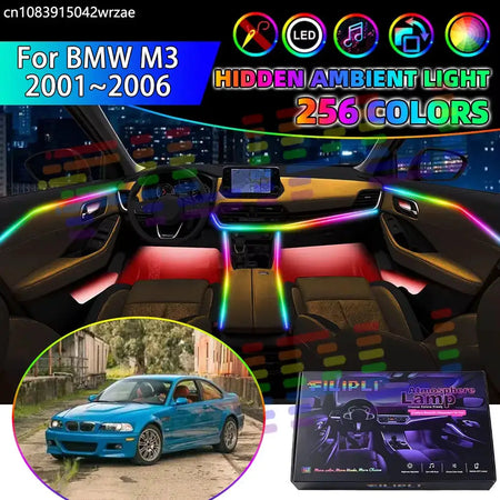 For BMW M3 2001~2006 E46 2002 2003 RGB Car Interior Ambient Lights Strips Breathing Lighting Kit App Control LED strips Auto by InterCyprus Trading Ltd