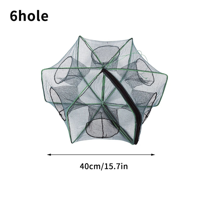 Foldable Crayfish Catcher Mesh - Durable, Easy-to-Use Fishing Trap 6 hole 40cm / as show