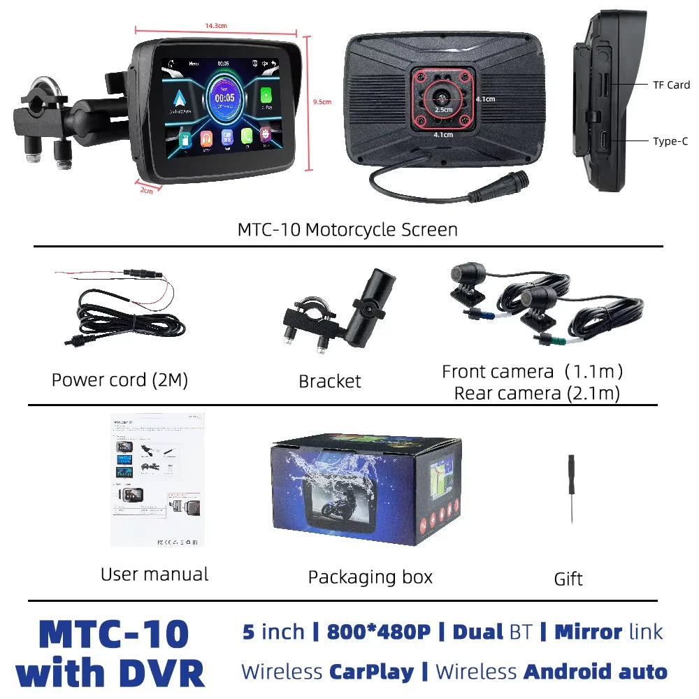 EKIY 5.0 Inch Wireless CarPlay Moto &ndash; Portable Digital Motorcycle GPS Navigation Screen MTC-10-DVR