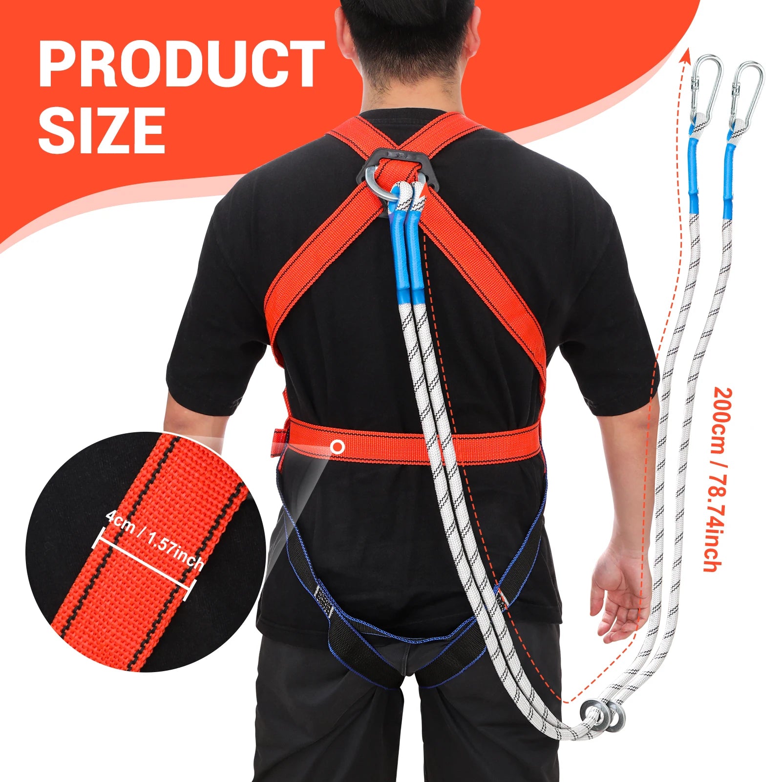 High Altitude Five-Point Safety Harness with Carabiner for Outdoor Climbing and Construction Double Small Hooks