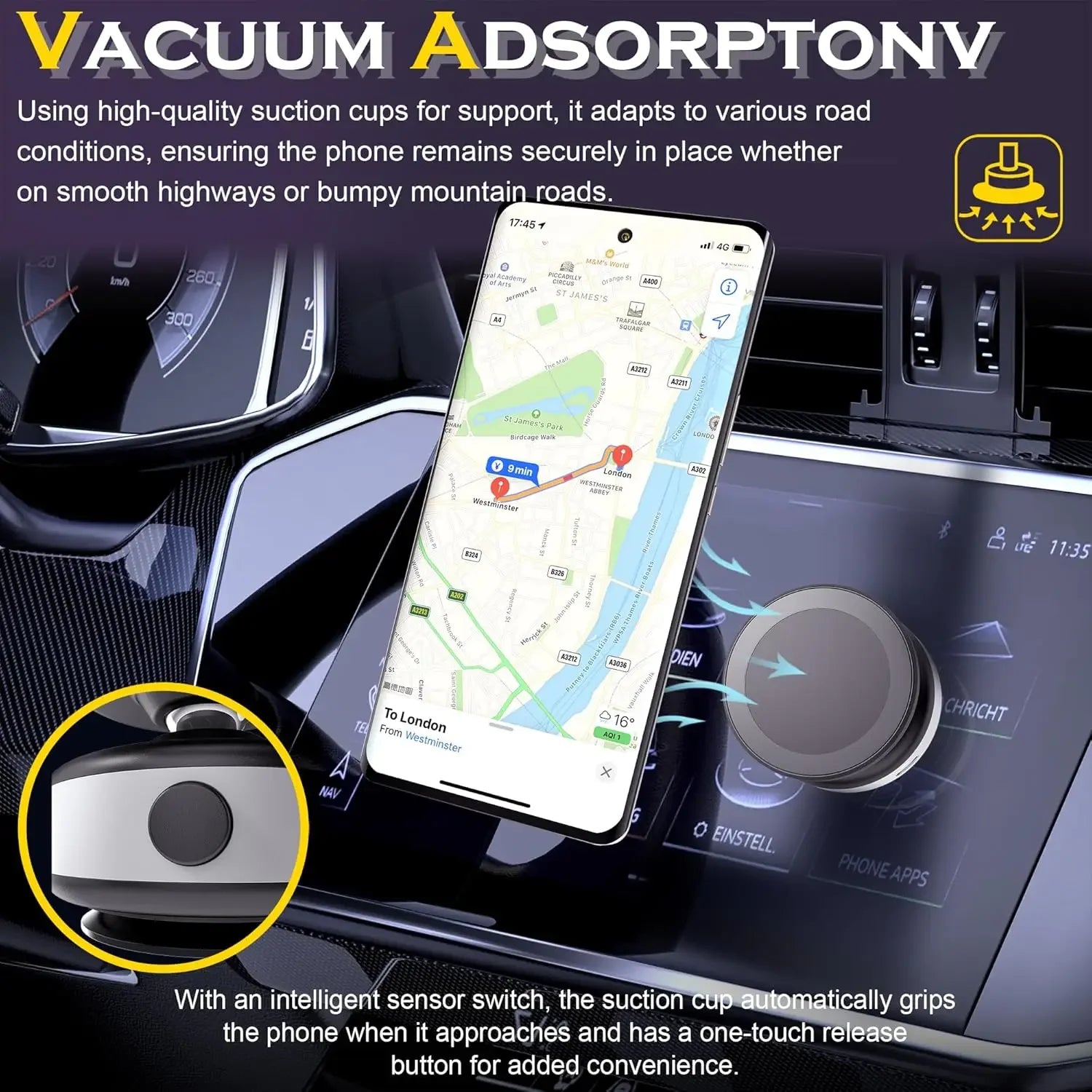 CrownQu Car Display Phone Holder &ndash; 360 Degree Rotation with Strong Magnetic Grip