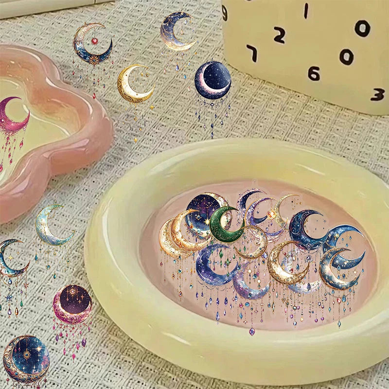 Fantasy Aesthetic Moon Stickers - 50PCS Crystal Gemstone Star Decals
