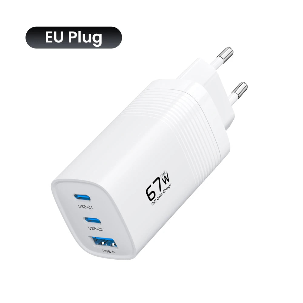 ASOMETECH 67W GaN Fast Charging Charger &ndash; High-Speed Power Delivery White EU Plug
