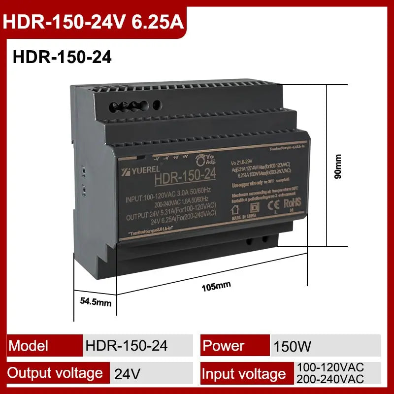 Ultrathin Rail Type Transformer | Efficient &amp; Versatile Power Supply Solutions HDR-150-24V