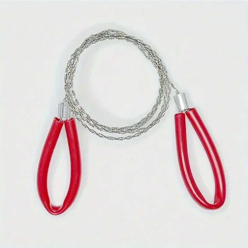 1pc Leather Cover Stainless Steel Wire Saw Wilderness Survival Outdoor Camping Hike Mini Hand Pulled Rope Saw Survival Equipment red