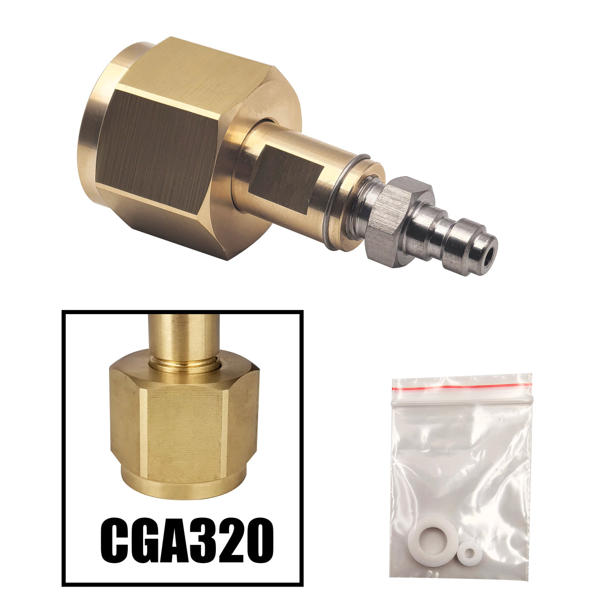 CO2 Tank CGA320 Fitting 8mm Quick Disconnect - Solid Copper CGA320 Male