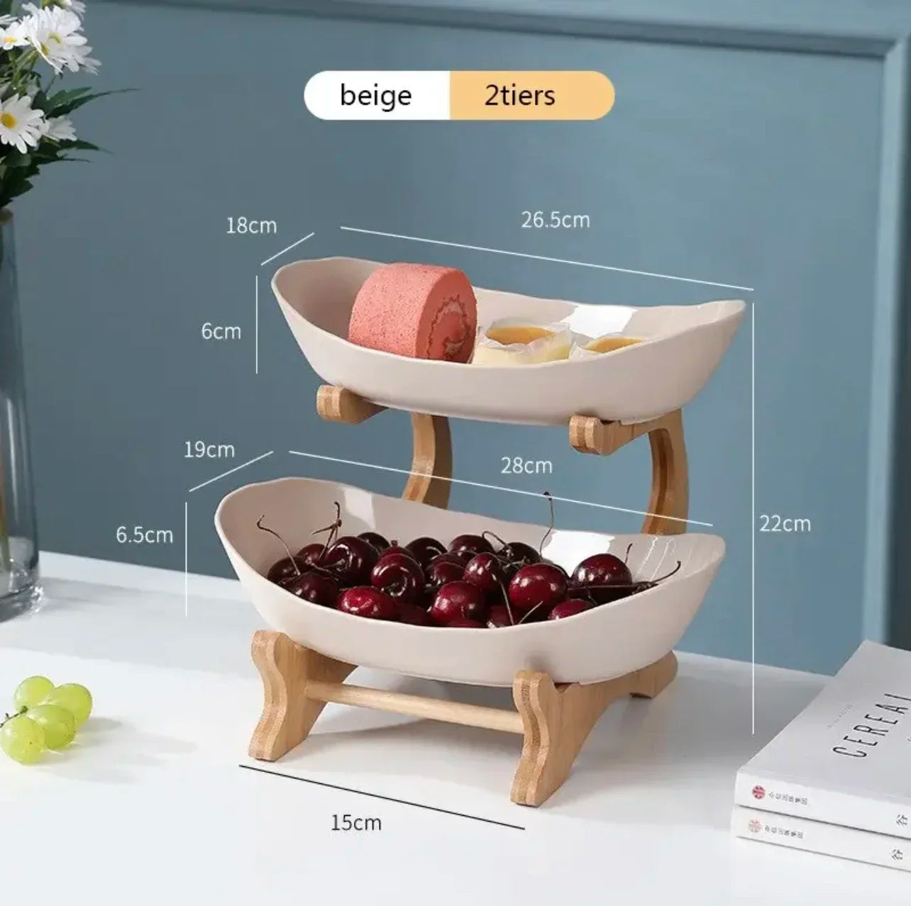 Double Three Layer Modern Wooden Fruit Plate &ndash; Space Saving Pink S