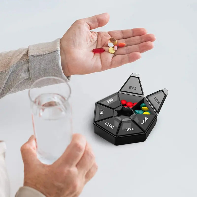 7-Day Compact Pill Organizer - Portable Travel Medicine Dispenser with 7 Compartments (2 Pack)