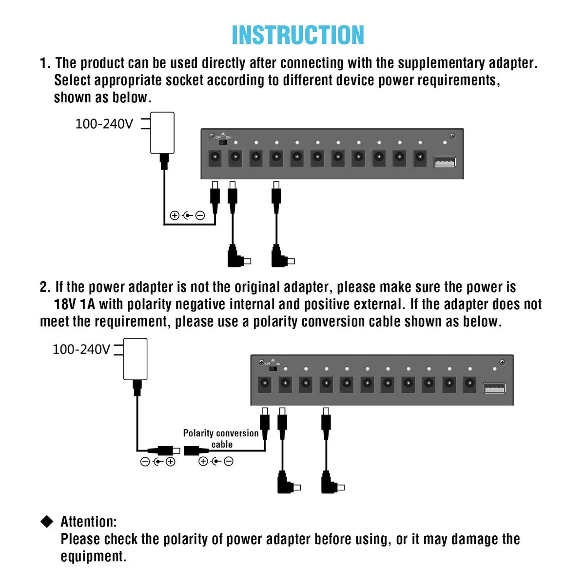 Rowin PW-01 Guitar Pedal Power Supply &ndash; 10 Isolated Outputs