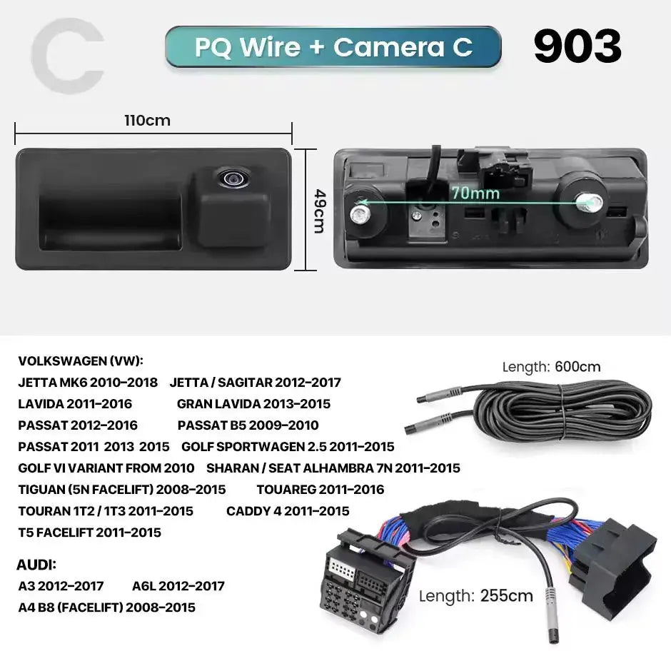 Dynamic Trajectory CanBus Trunk Handle Reverse Camera For MQB PQ Audi A3 A5 Q5 A7 B8/VW Passat Golf Tiguan Jetta Polo Skoda Bora by InterCyprus Trading Ltd