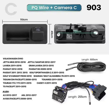 Dynamic Trajectory CanBus Trunk Handle Reverse Camera For MQB PQ Audi A3 A5 Q5 A7 B8/VW Passat Golf Tiguan Jetta Polo Skoda Bora by InterCyprus Trading Ltd