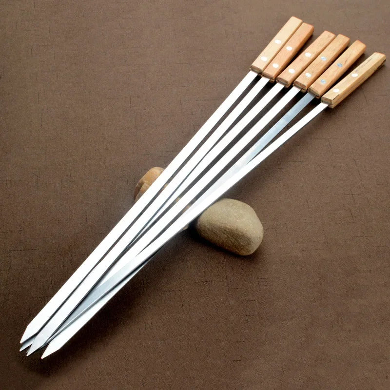 Premium 55cm Stainless Steel BBQ Skewers with Wooden Handle - Set of 6