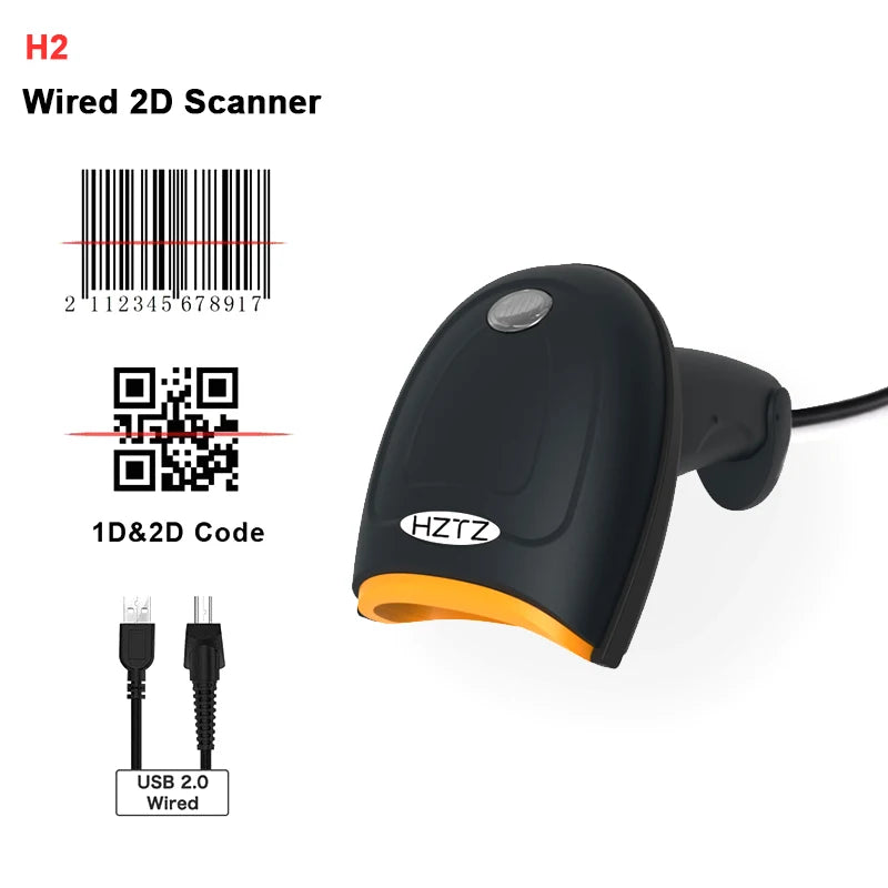 HZTZ Wireless 2D Barcode Scanner H1 H1W &ndash; Long Range H2 wired 2D