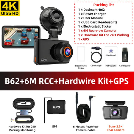 ACCEO Dash Cam 4K Front 2.5K Rear Dual &ndash; Night Vision B62-6M RCC-KIT-GPS / 64G
