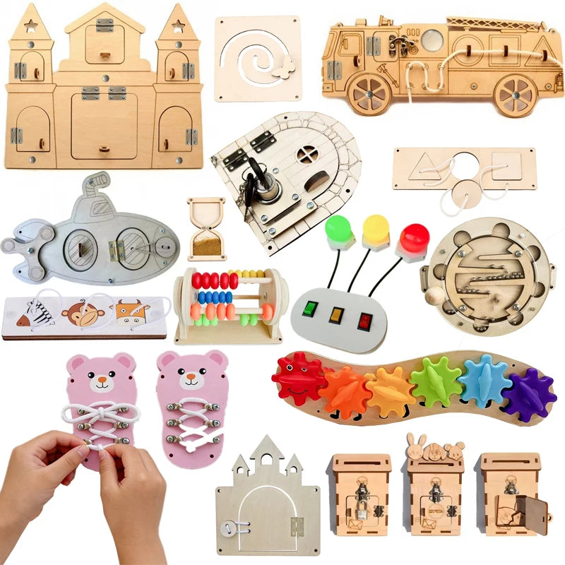 Wooden Montessori Busy Board Early Learning Toy For Toddlers