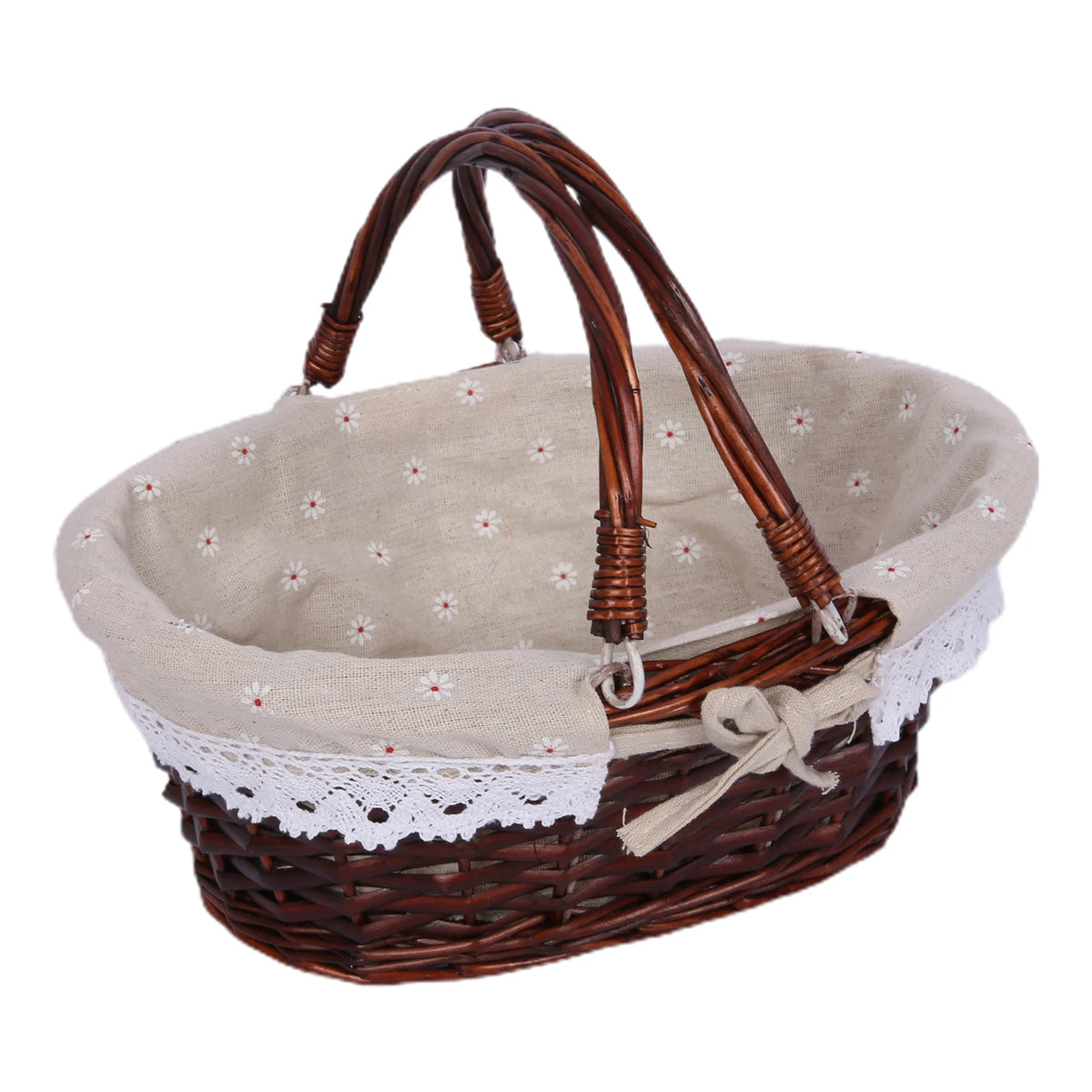 Woven Rattan Picnic Basket &ndash; Folding Handle Portable E