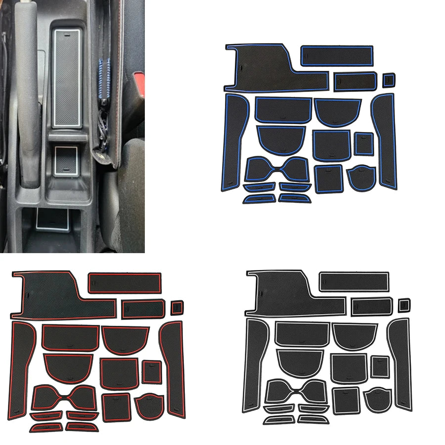 Tappetino per scanalatura della porta per Honda Jazz Fit (2014-2019), set da 18 pezzi in lattice blu rosso bianco