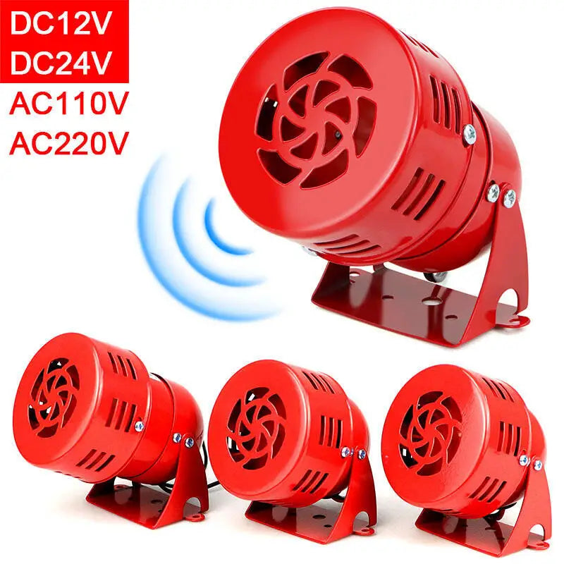 Sirena industrial roja mini de motor metálico, alarma industrial de 110dB, bocina multivoltaje