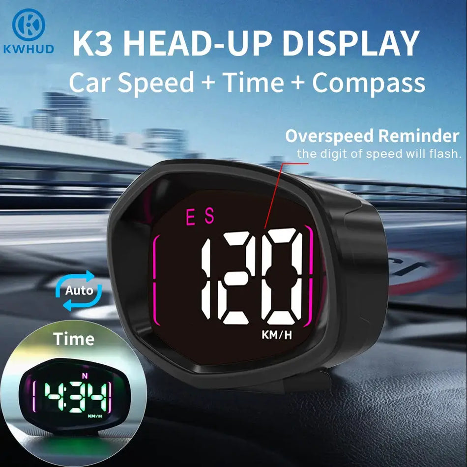 Digital Speedometer HUD With Clock Compass And Speed Alert by InterCyprus Trading Ltd